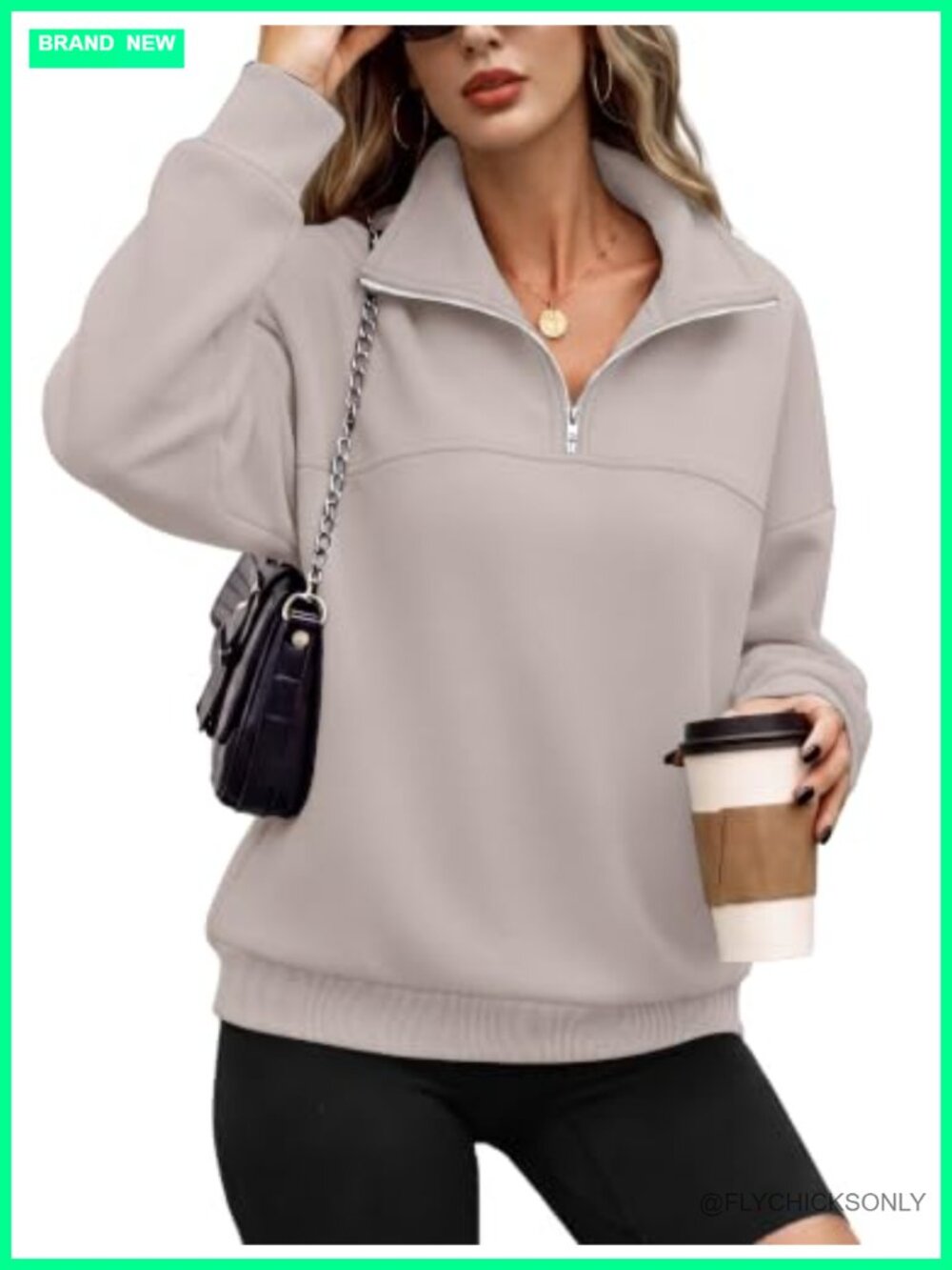 Women's Half Zip Fleece Pullover Sweatshirt Oversized Cropped Mock Neck